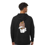 Sombra performance golf hoodie, on model