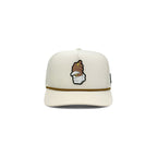 Grip snapback golf hat in cream, front view