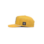 Grip snapback golf hat in yellow, side view